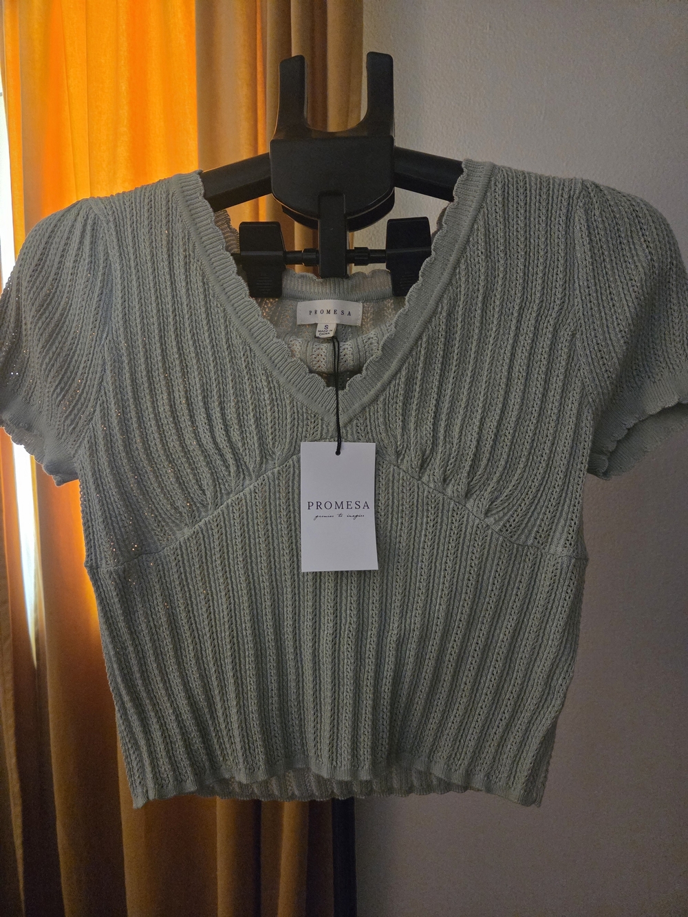 PROMESA Sage Green Short-Sleeve Ribbed V-Neck Crop Top